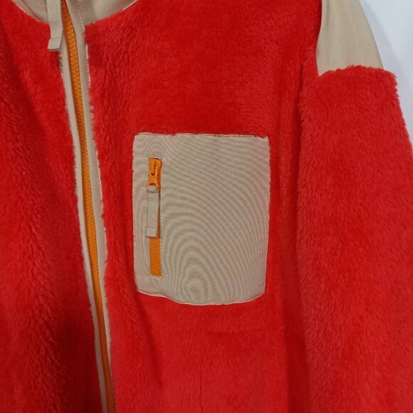*SOLD* J Crew Fleece Jacket Womens L Orange Tan Full Zip Sherpa Superplush Soft - Picture 6 of 8